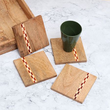 Modern Premium Quality Wooden Coasters - Pack of 4